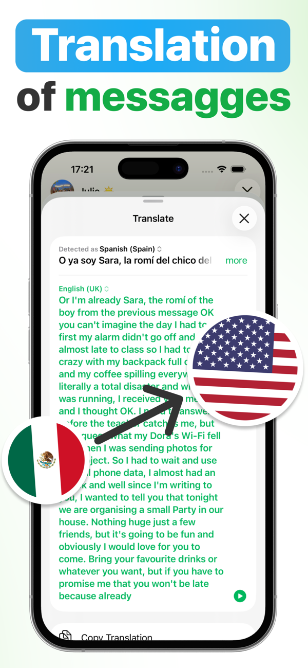 WhatsApp voice message translated from Spanish in real time