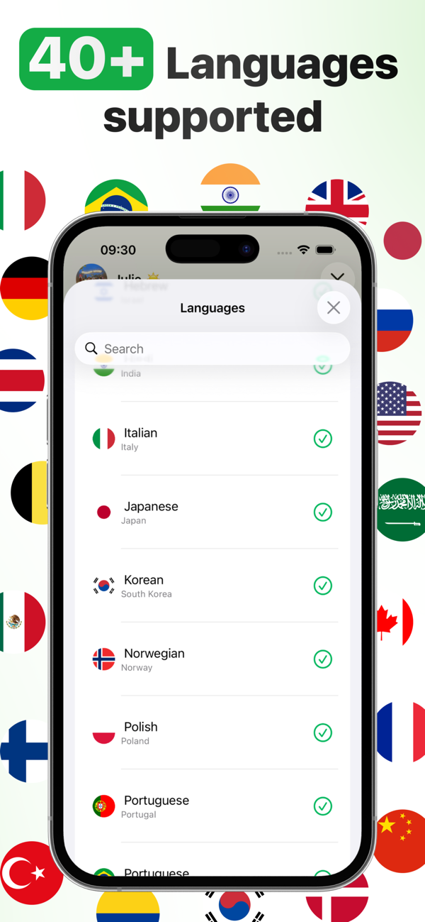 More than 40 languages supported for voice message transcription