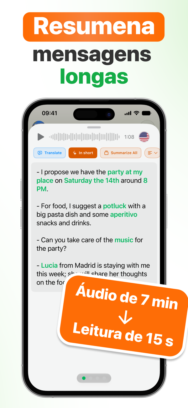 Resumo com IA de um áudio longo: 7 minutos de áudio em uma leitura de 15 segundos