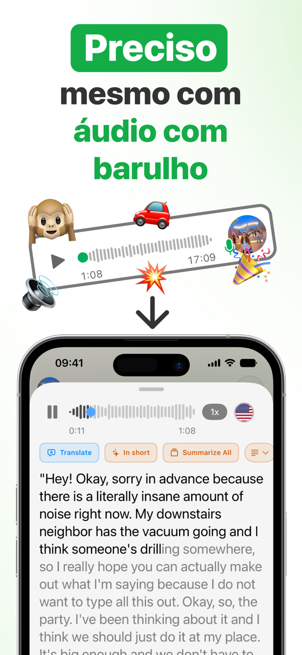 Transcrição precisa de áudio do WhatsApp mesmo com barulho de fundo